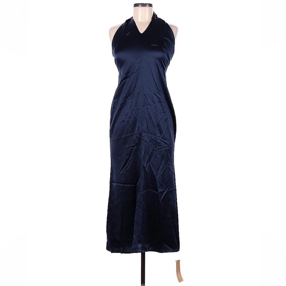 Blue silk halter neck dress